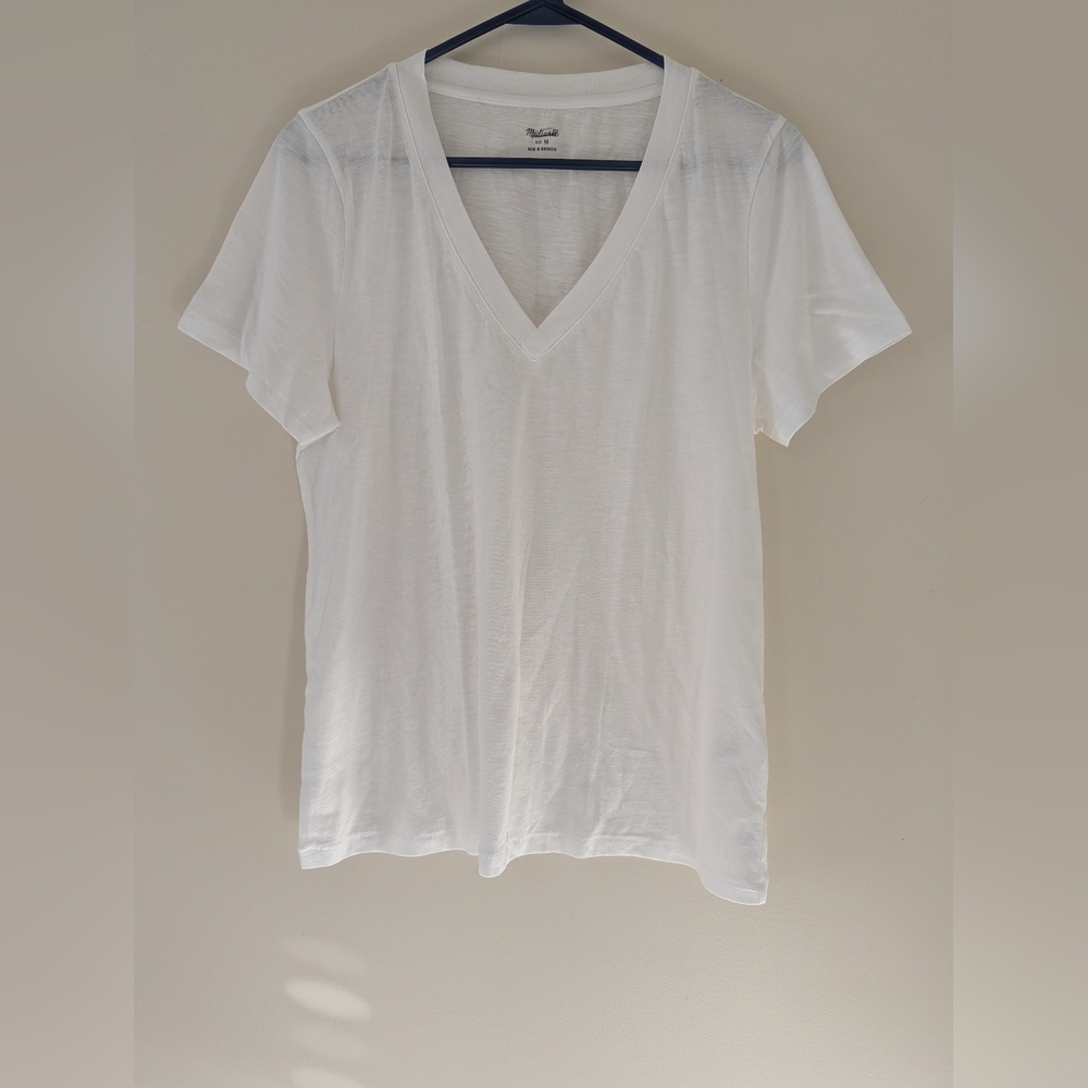 Madewell Women's Whisper Cotton V-Neck Tee White NEW MB722 Casual Layering Top